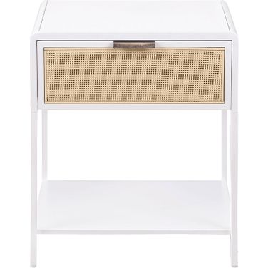 Amherst 1-Drawer Radio Weave Cane Metal Bedside Table In White and Natural