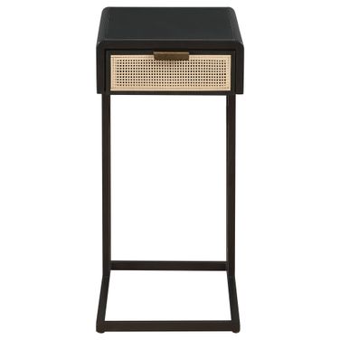 Amherst 1-Drawer Radio Weave Cane Metal Side Table In Natural and Black