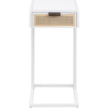 Amherst 1-Drawer Radio Weave Cane Metal Side Table In White and Natural
