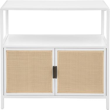 Amherst 2-Door Radio Weave Cane Metal Accent Cabinet In White and Natural