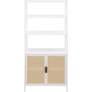 Amherst 3-Shelf Radio Weave Cane Metal Accent Cabinet In White and Natural