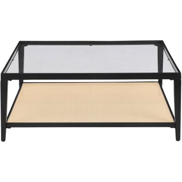 Amherst Glass Top Metal with Cane Shelf Coffee Table In Natural and Black