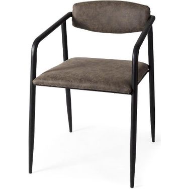 Langston Brown Faux-Leather Seat Black Iron Frame Dining Chair