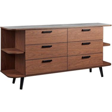 Langston Open Display Storage Sideboard In Walnut Gray