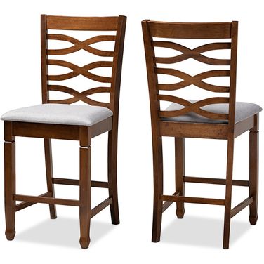 Lanier Modern And Contemporary Grey Fabric Upholstered Walnut Brown Finished 2-Piece Wood Counter Height Pub Chair Set
