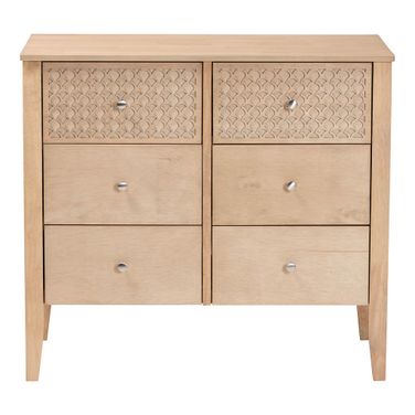 Lara 6-Drawer Dresser with Laser-Cut Geometric Overlay In Oak Brown