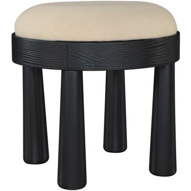 Larea Linen Textured Fabric Upholstered Ottoman In Beige