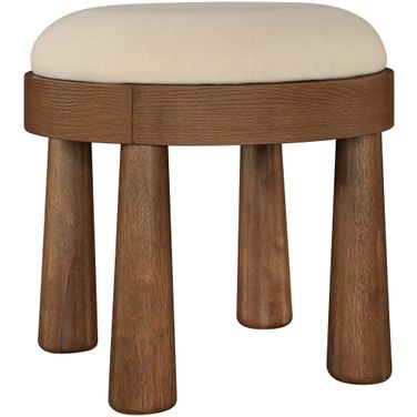 Larea Linen Textured Fabric Upholstered Ottoman In Beige