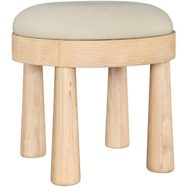 Larea Linen Textured Fabric Upholstered Ottoman In Cream
