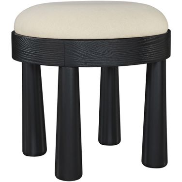 Larea Linen Textured Fabric Upholstered Ottoman In Cream