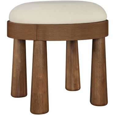 Larea Linen Textured Fabric Upholstered Ottoman In Cream