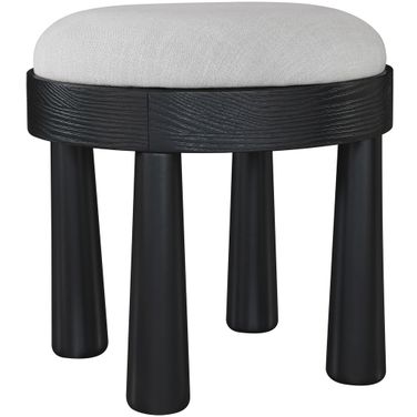 Larea Linen Textured Fabric Upholstered Ottoman In Grey