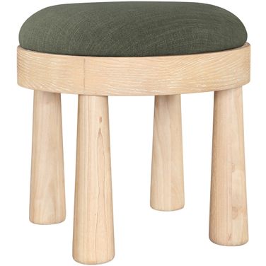Larea Linen Textured Fabric Upholstered Ottoman In Olive