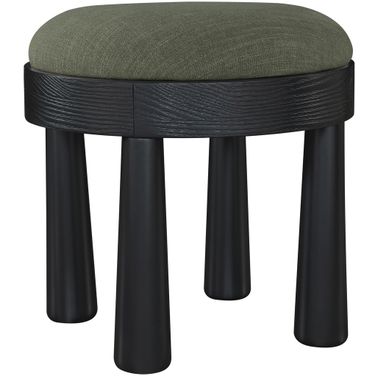 Larea Linen Textured Fabric Upholstered Ottoman In Olive