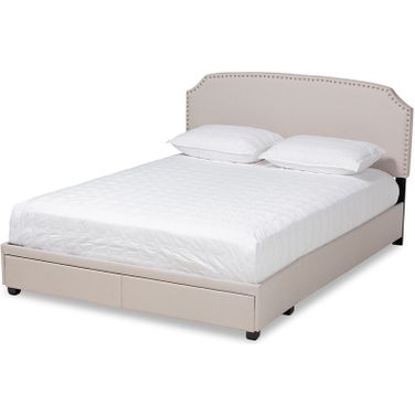Larese Beige Fabric Upholstered 2-Drawer Queen Size Platform Storage Bed
