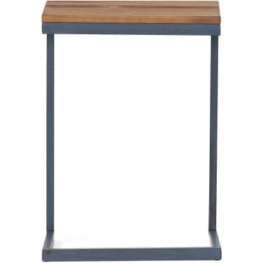 Large C-Shaped End Table with Iron Base and Fir Wood Top In Black