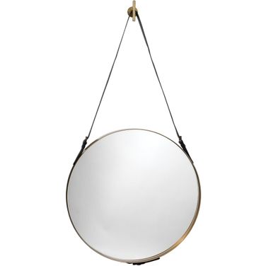 Large Round Mirror In Antique Brass