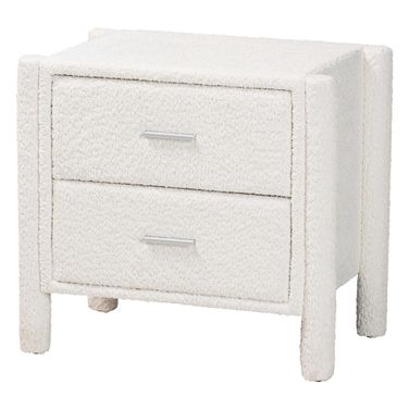 Laria Teddy Bear Fabric 2-Drawer Nightstand In White