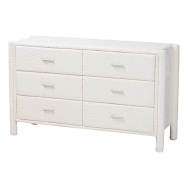 Laria Teddy Bear Fabric 6-Drawer Dresser In White