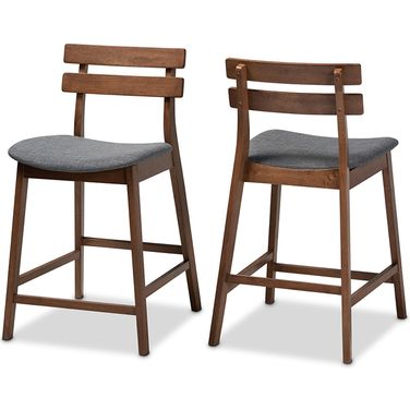 Larine Modern And Contemporary Dark Grey Fabric Upholstered Walnut Finished 2-Piece Wood Counter Stool Set