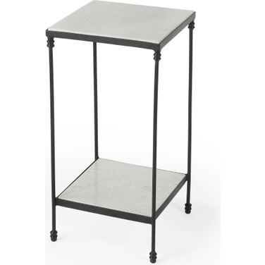 Larkin Outdoor Marble and Iron Side Table In Black