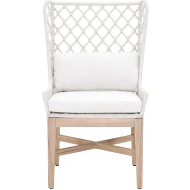 Woven Lattis Outdoor Wing Chair In White and Gray Teak