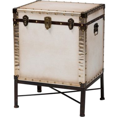 Laura Canvas Lift-Top Trunk End Table In White