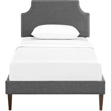 Laura Fabric Twin Platform Bed With Squared Tapered Legs In Gray