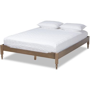 Laure French Bohemian Weathered Grey Oak Finished Wood Queen Size Platform Bed Frame