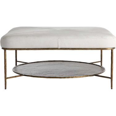 Laurie Ottoman In Antique Aged Brass and Natural Ivory
