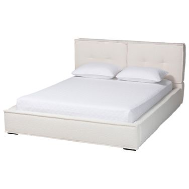Laverick Boucle Queen Platform Bed with Border Piping In Black and Cream