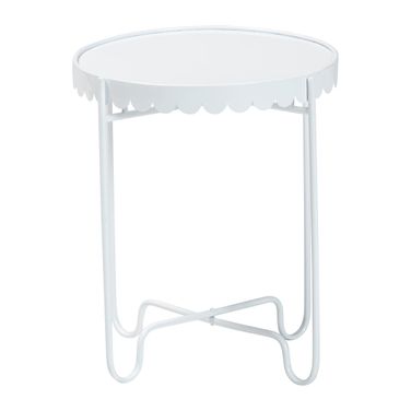 Laverne Metal Round Side Table with Scalloped Tray Top In White