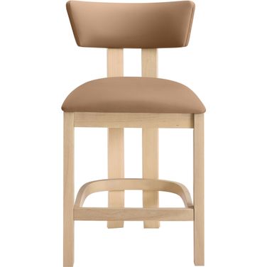 Lavrin Vegan Leather Upholstered Counter Stool Set of 2 In Cognac and Stained Natural