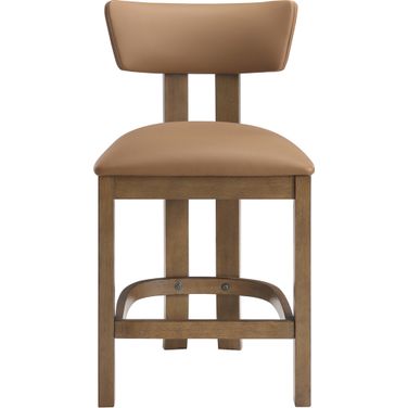 Lavrin Vegan Leather Upholstered Counter Stool Set of 2 In Cognac and Stained Walnut