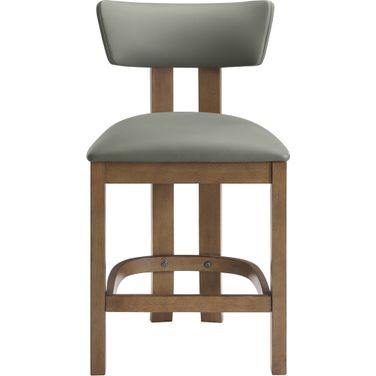 Lavrin Vegan Leather Upholstered Counter Stool Set of 2 In Olive and Stained Walnut