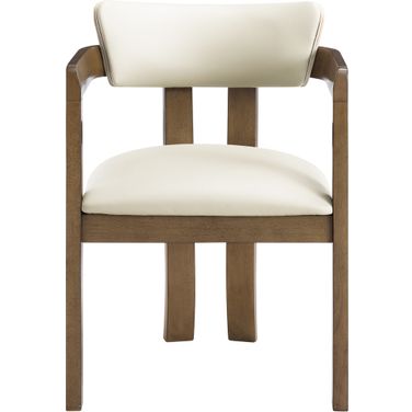 Lavrin Vegan Leather Upholstered Dining Arm Chair Set of 2 In Cream and Stained Walnut