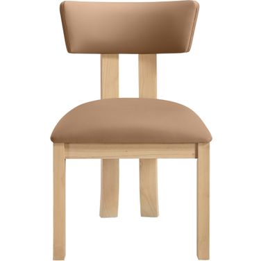 Lavrin Vegan Leather Upholstered Dining Side Chair Set of 2 In Cognac and Stained Natural