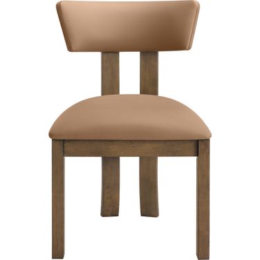 Lavrin Vegan Leather Upholstered Dining Side Chair Set of 2 In Cognac and Stained Walnut
