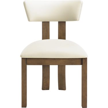 Lavrin Vegan Leather Upholstered Dining Side Chair Set of 2 In Cream and Stained Walnut