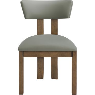 Lavrin Vegan Leather Upholstered Dining Side Chair Set of 2 In Olive and Stained Walnut
