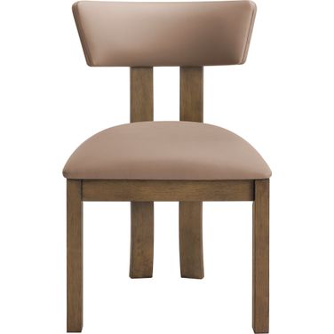 Lavrin Vegan Leather Upholstered Dining Side Chair Set of 2 In Tan and Stained Walnut