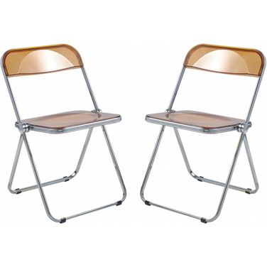 Lawrence Acrylic Folding Chair Set of 2 In Tangerine/Chrome