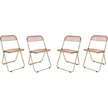 Lawrence Acrylic Folding Chair Set of 4 In Rose Pink and Gold