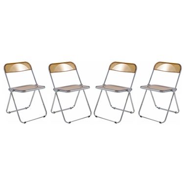Lawrence Acrylic Folding Chair Set of 4 In Tangerine/Chrome
