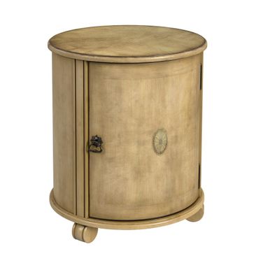 Lawrie Round Wood Drum 1 Door Side Table In Beige