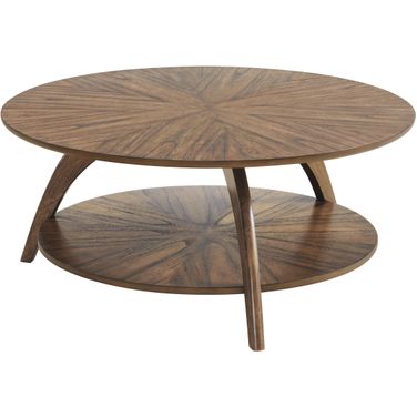 Lax 36 Inch Round Coffee Table with Storage In Warm Nutmeg