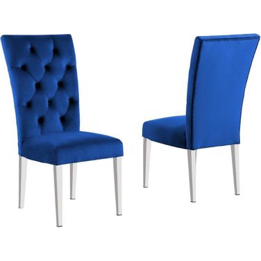 Layla Modern Velvet Upholstered Side Chair Set of 2 In Blue
