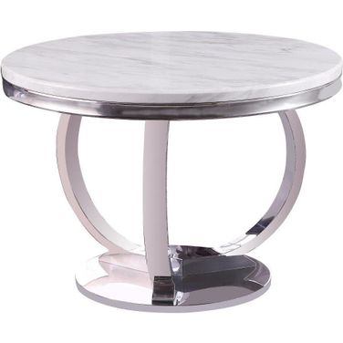 Layla White Modern Faux Marble Round Dining Table With Silver Base
