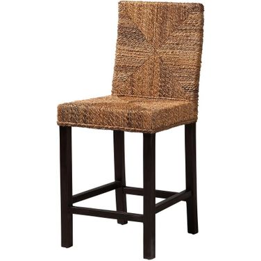 Laymi Mahogany Wood and Seagrass Counter Stool In Dark Brown