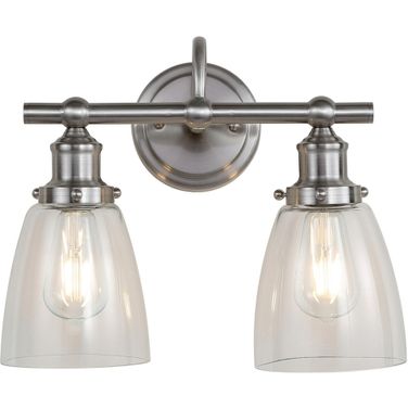 Layton Brush Nickel and Clear Two Light Bathroom Sconce
